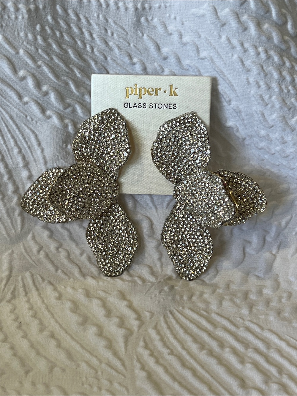 Piper K Silver Crystal Floral Petal Drop Earrings